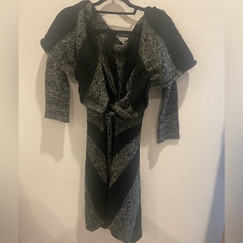 Alberto Makali Black/Grey‎ Cardigan with Waist Tie Size Medium
